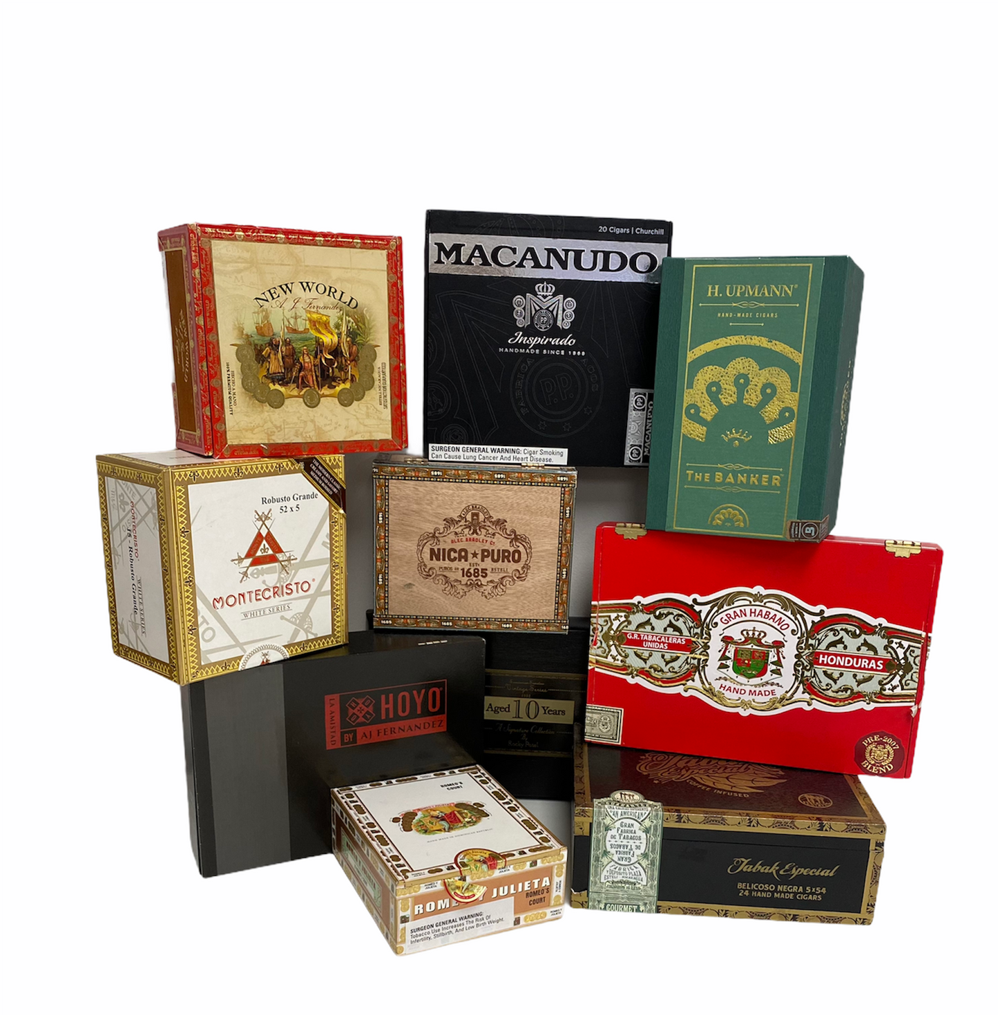 10 Premium Empty Cigar Boxes Smoking Accessories Lighter USA 10 Boxes - 5 Wooden & 5 Cardboard