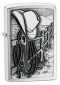 Zippo Lighter - Resting Cowboy Brushed Chrome Zippo Zippo   