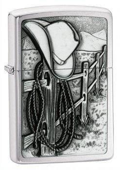 Zippo Lighter - Resting Cowboy Brushed Chrome Zippo Zippo   