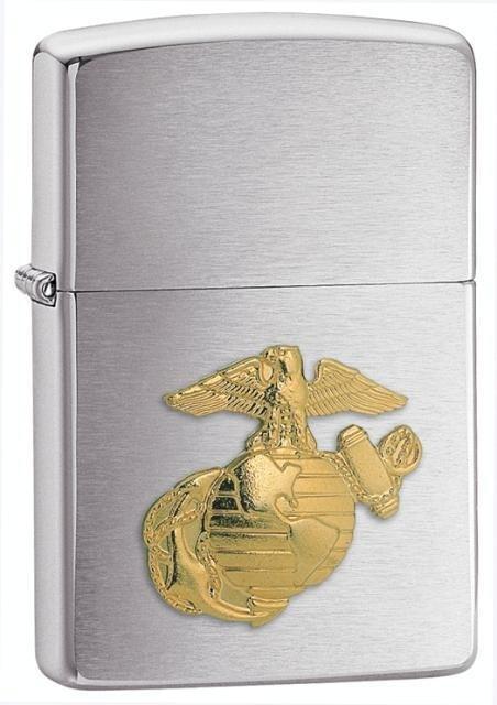 Zippo Lighter - Marines Emblem Brushed Chrome Zippo Zippo   