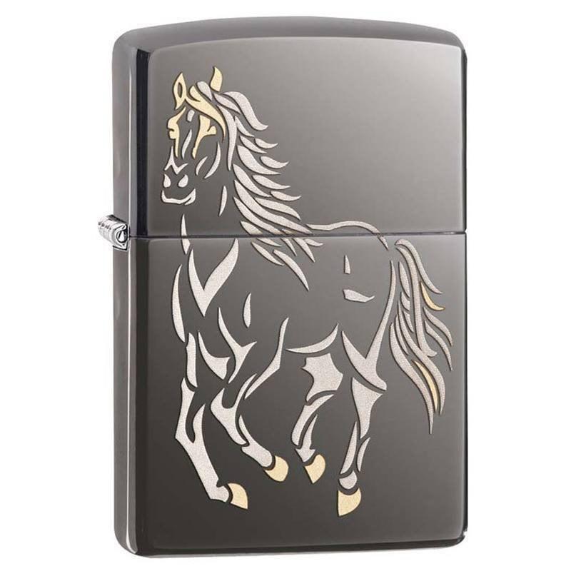 Zippo Lighter - Running Horse Black Ice Finish Zippo Zippo   