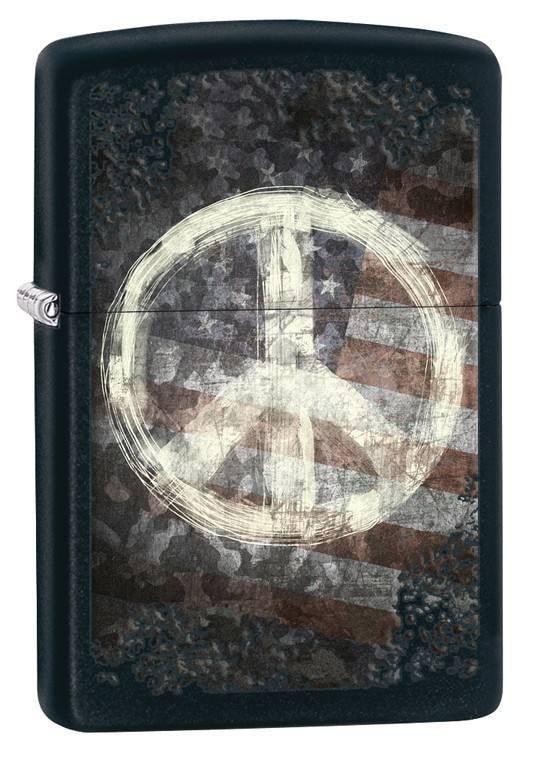 Zippo Lighter - Peace on American Flag Black Matte Zippo Zippo   