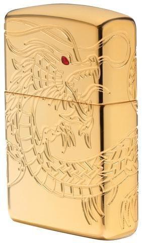 Zippo Lighter - Asian Dragon Armor High Polish Gold Zippo Zippo   