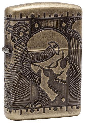 Zippo Lighter - Steampunk Skull Antique Brass Zippo Zippo   
