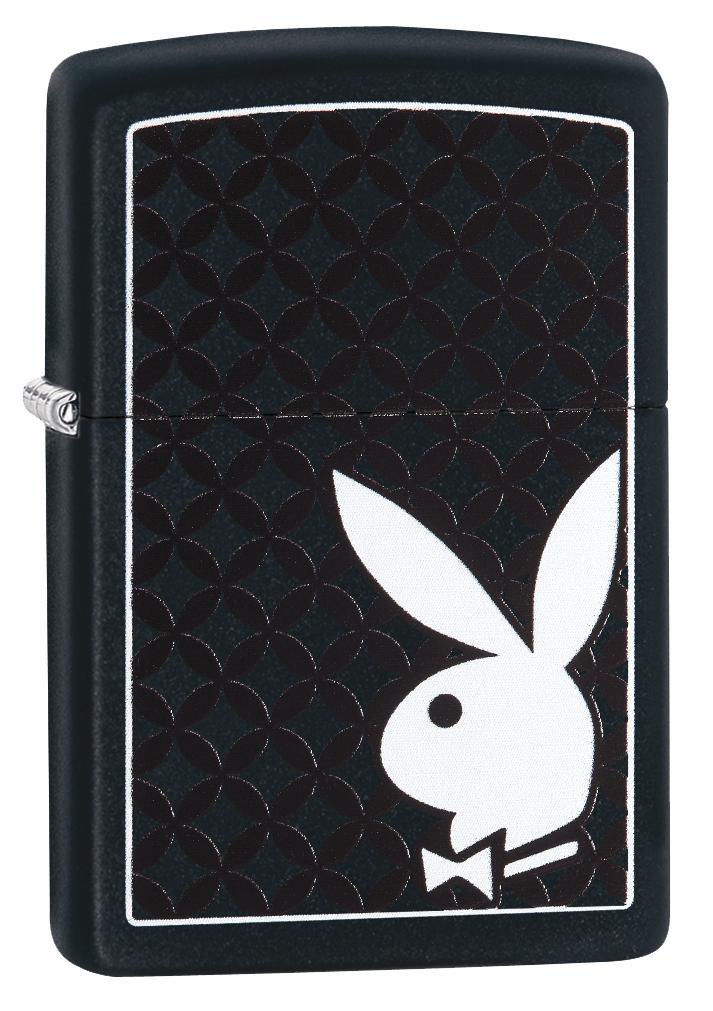 Zippo Lighter - Playboy w/ Curved Diamond Pattern Black Matte Zippo Zippo   