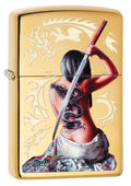 Zippo Lighter - Mazzi Girl Slays Dragon High Polish Brass Zippo Zippo   