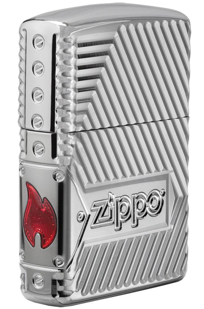 Zippo Lighter - Bolts Riveted Armor High Polish Chrome Zippo Zippo   