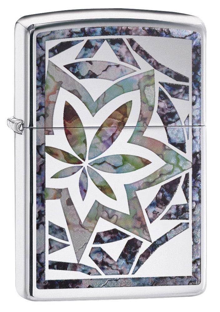 Zippo Lighter - Geometric Fusion Leaf High Polish Chrome Zippo Zippo   