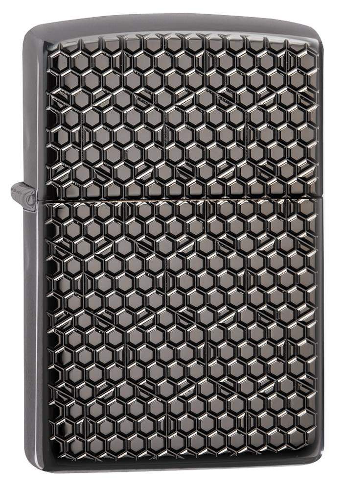 Zippo Lighter - Hexagon Deep Carve Black Ice Zippo Zippo   