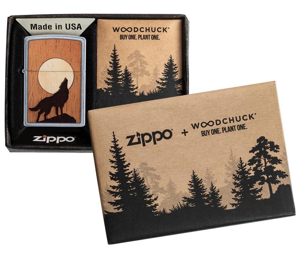 Zippo Lighter - Woodchuck Howling Wolf Street Chrome Zippo Zippo   