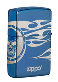Zippo Lighter - Skull Tattoo w/ Flames High Polish Blue Zippo Zippo   