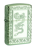 Zippo Lighter - Art Deco Carved Dragon Armor High Polish Green Zippo Zippo   