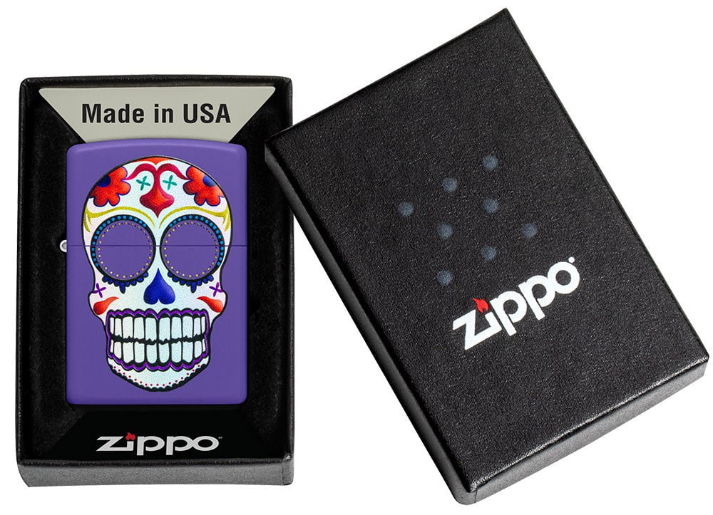 Zippo Lighter - Day of the Dead Sugar Skull on Purple Matte Finish Zippo Zippo   