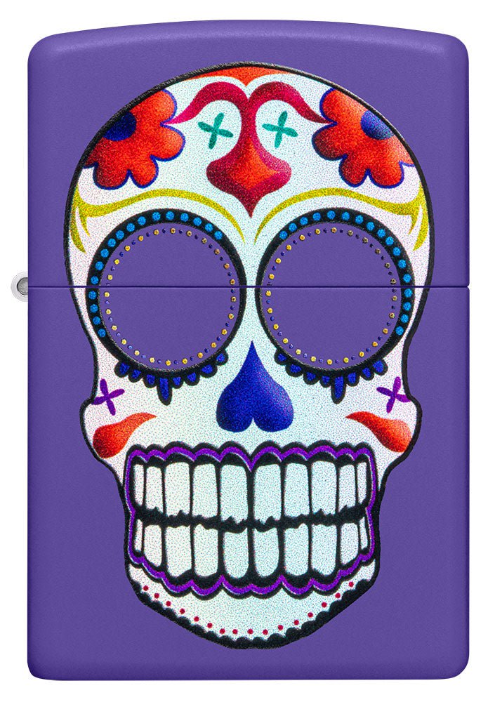Zippo Lighter - Day of the Dead Sugar Skull on Purple Matte Finish Zippo Zippo   