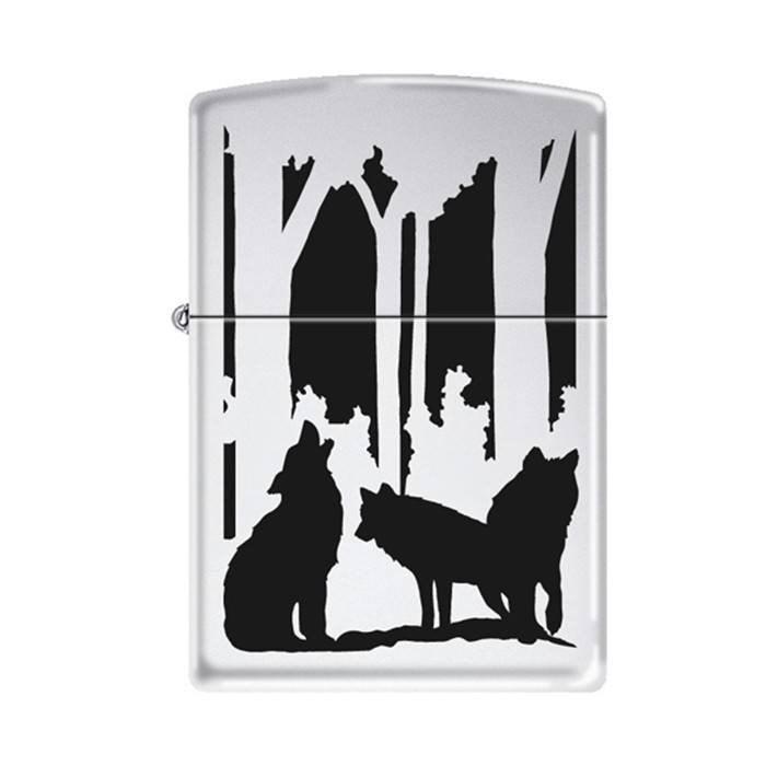 Zippo Lighter - Wolves in Forest High Polish Chrome Zippo Zippo   
