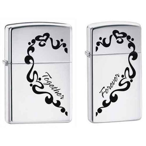 Zippo Lighter - Together Forever 2 Lighter Set High Polish Chrome Zippo Zippo   