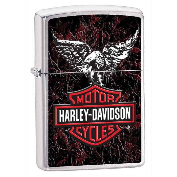 Zippo Lighter - Harley Davidson Eagle & Leather Brushed Chrome Zippo Zippo   