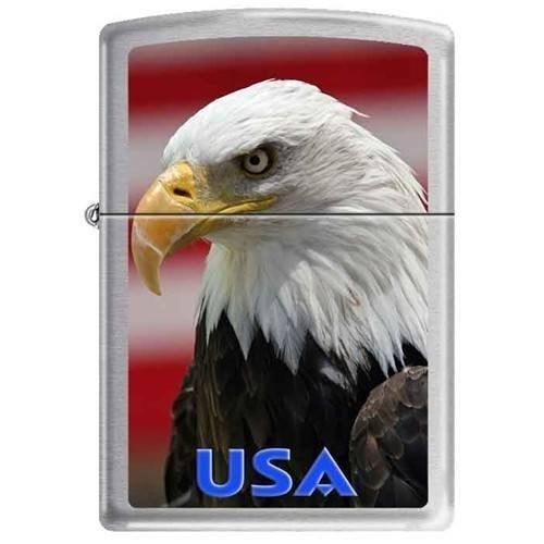 Zippo Lighter - Eagle w/Flag USA  Brushed Chrome Zippo Zippo   