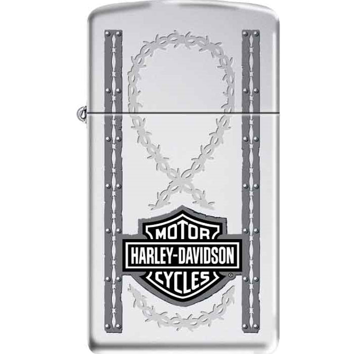 Zippo Lighter - Harley Davidson Barbed Wire Slim High Polish Chrome Zippo Zippo   