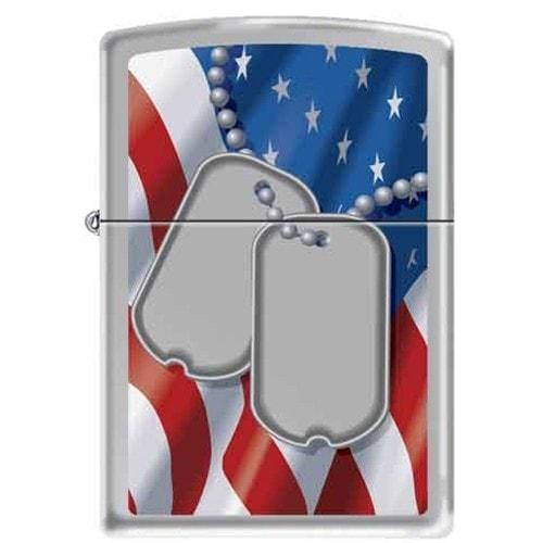 Zippo Lighter - Dog Tags Flag Brushed Chrome Zippo Zippo   