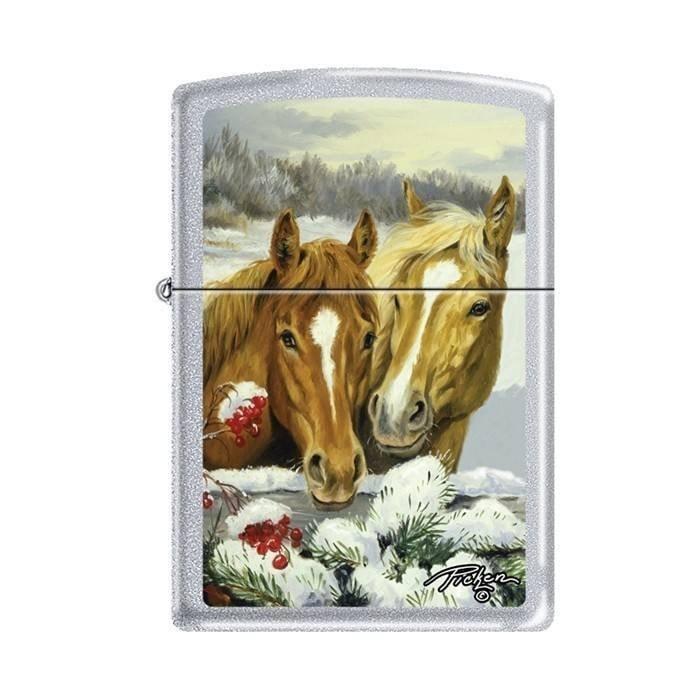 Zippo Lighter - Picken's Winter Horses Satin Chrome Zippo Zippo   
