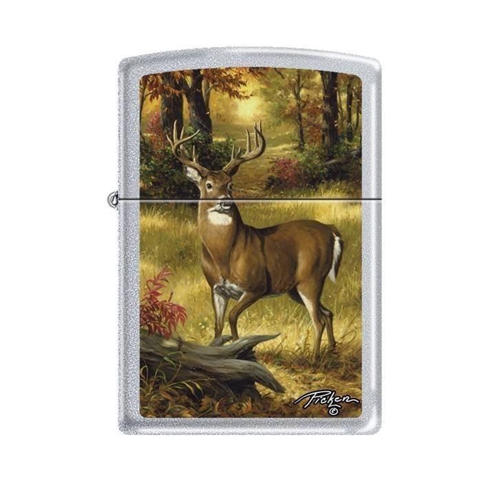 Zippo Lighter - Picken's Forest Buck Satin Chrome Zippo Zippo   