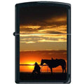 Zippo Lighter - Cowboy & Horse at Sunset Black Matte Zippo Zippo   