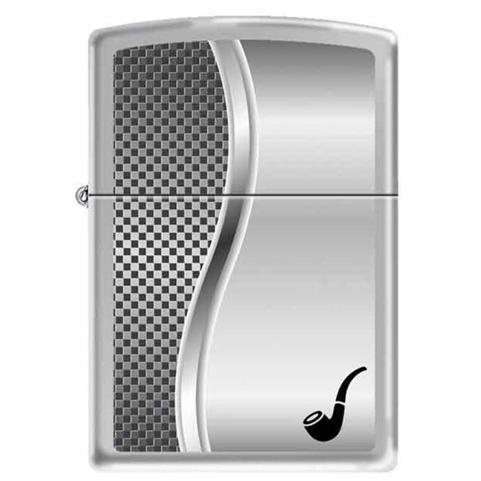 Zippo Lighter - Pipe Lighter Checkered Brushed Chrome Zippo Zippo   