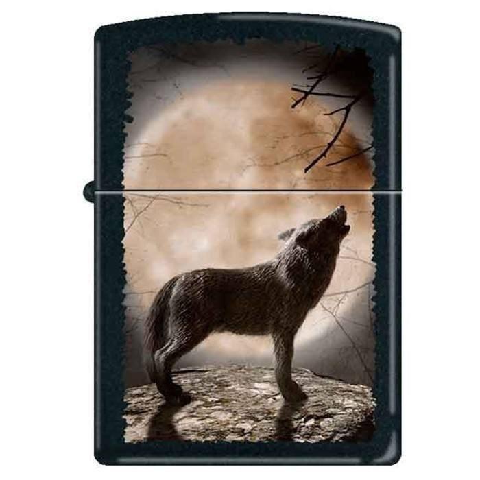 Zippo Lighter - Wolf Howling at Moon Black Matte Zippo Zippo   