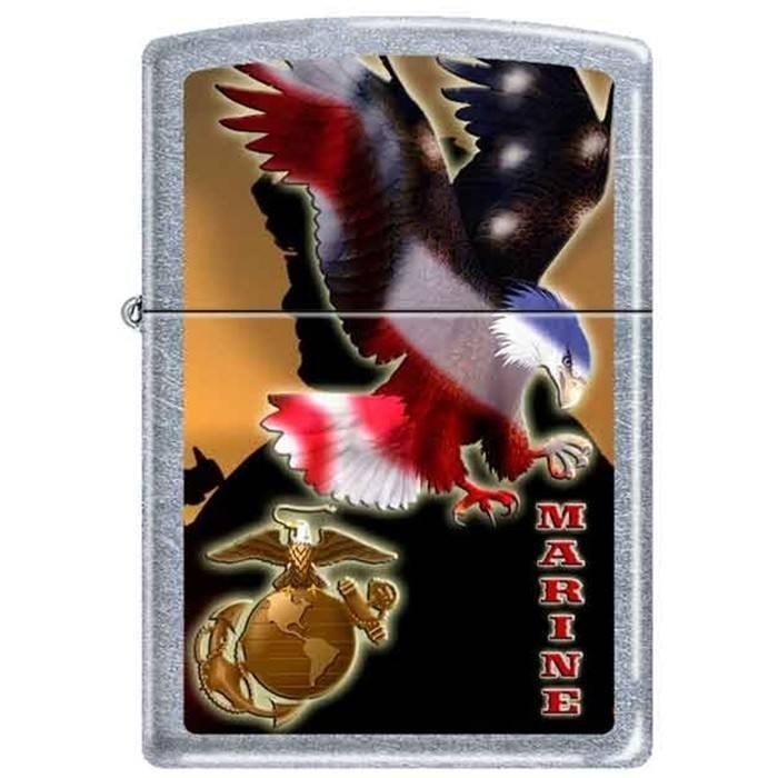 Zippo Lighter - Marine Eagle Street Chrome Zippo Zippo   