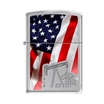 Zippo Lighter - Oil Derrick Flag High Polish Chrome Zippo Zippo   