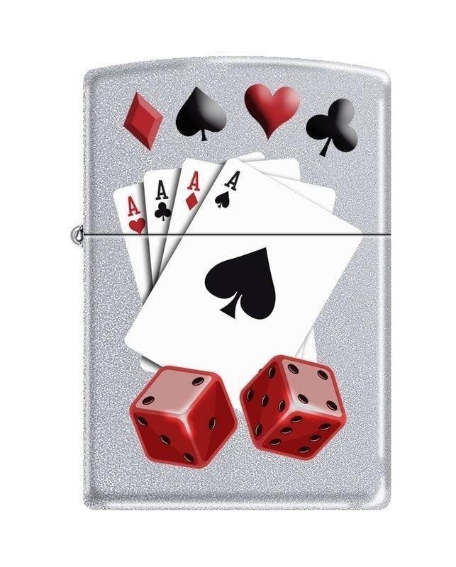 Zippo Lighter - 4 Aces and Dice Satin Chrome Zippo Zippo   