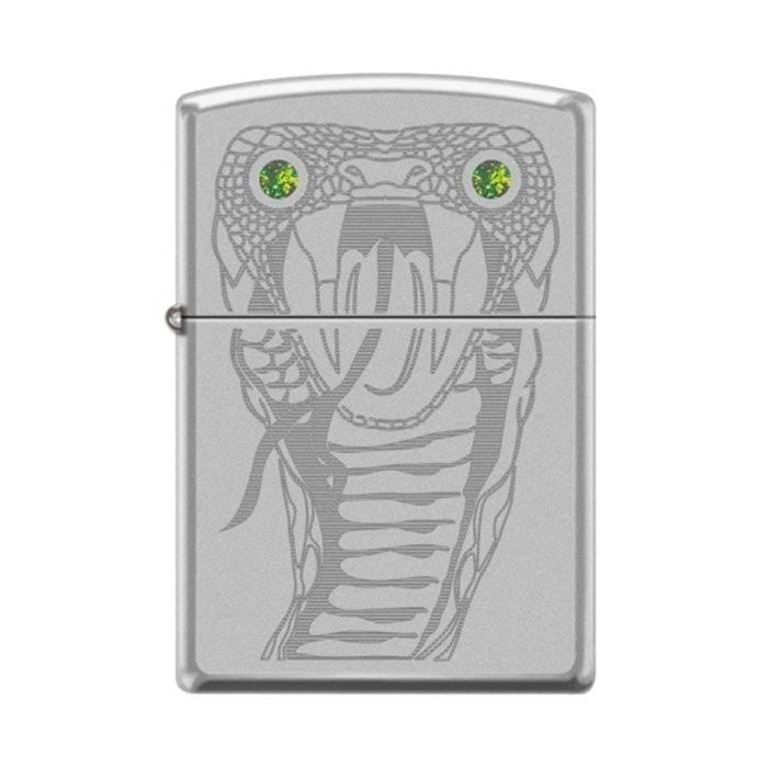 Zippo Lighter - Snake Eyes w/ Green Swarovski High Polish Chrome Zippo Zippo   