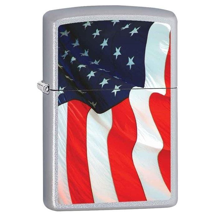 Zippo Lighter - Old Glory Satin Chrome Zippo Zippo   