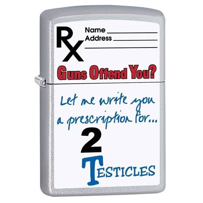 Zippo Lighter - Guns Offend You Satin Chrome Zippo Zippo   