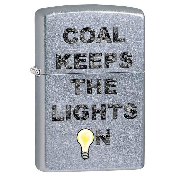 Zippo Lighter - Coal Keeps The Lights On Street Chrome Zippo Zippo   