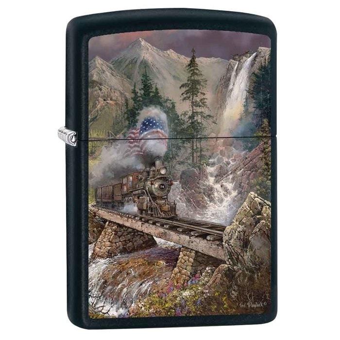 Zippo Lighter - Flag Train Black Matte Zippo Zippo   