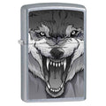 Zippo Lighter - Snarling Wolf Satin Chrome Zippo Zippo   