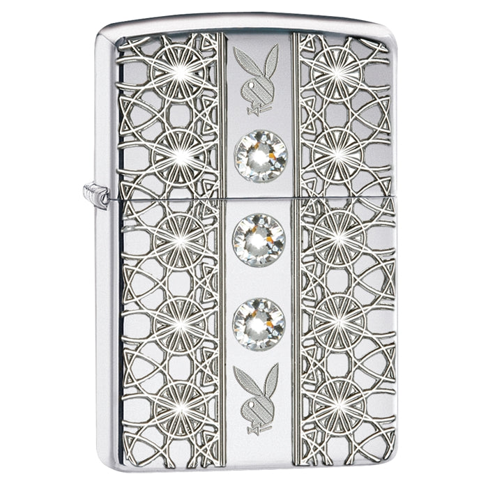 Zippo Lighter - Playboy High Polish Chrome Armor w/ Swarovski Crystal Zippo Zippo   