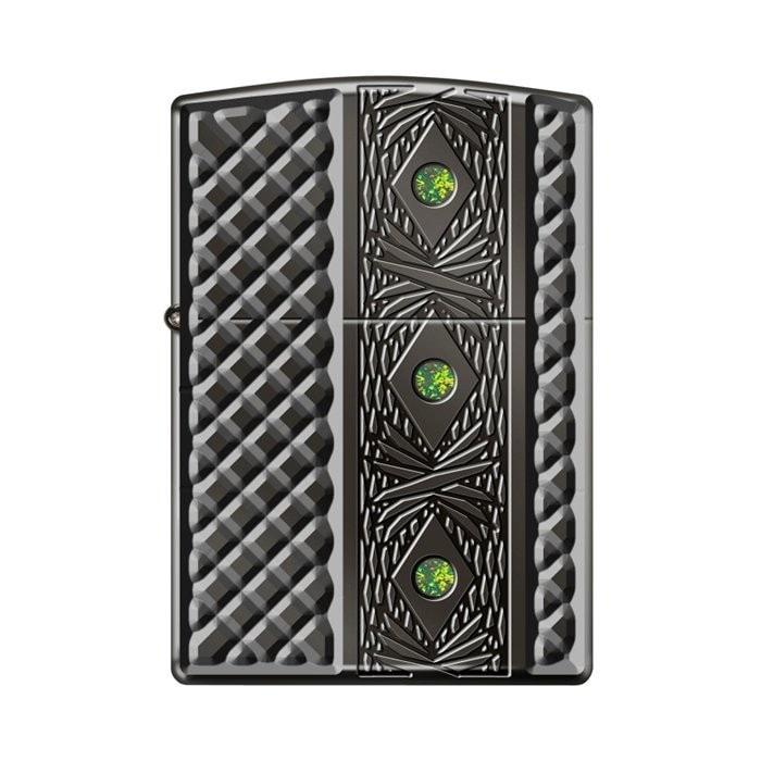 Zippo Lighter - Triple Stone Carved Heavy Walled w/ Swarovski Crystals Zippo Zippo   