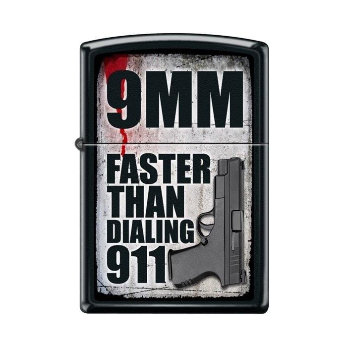 Zippo Lighter - 9MM Faster Than Dialing 911 Black Matte Zippo Zippo   