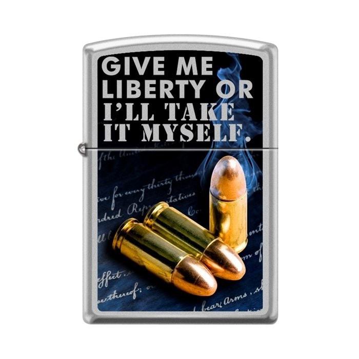 Zippo Lighter - Give Me Liberty Or I'll Take It Myself Satin Chrome Zippo Zippo   