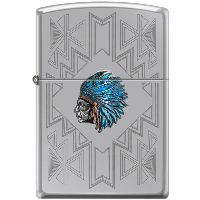 Zippo Lighter - Indian Headdress High Polish Chrome Zippo Zippo   
