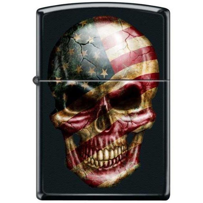 Zippo Lighter - Skull With Flag Black Matte Zippo Zippo   