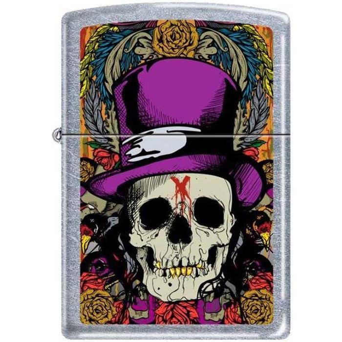 Zippo Lighter - Skull With Top Hat Street Chrome Zippo Zippo   