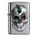 Zippo Lighter - Skull & Snakes Brushed Chrome Zippo Zippo   