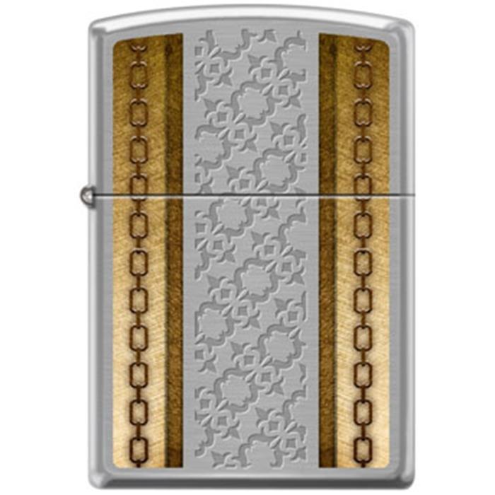 Zippo Lighter - Chains With Deep Etching Brushed Chrome Zippo Zippo   