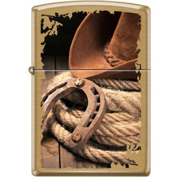 Zippo Lighter - Hat Horseshoe Rope Brushed Brass Zippo Zippo   