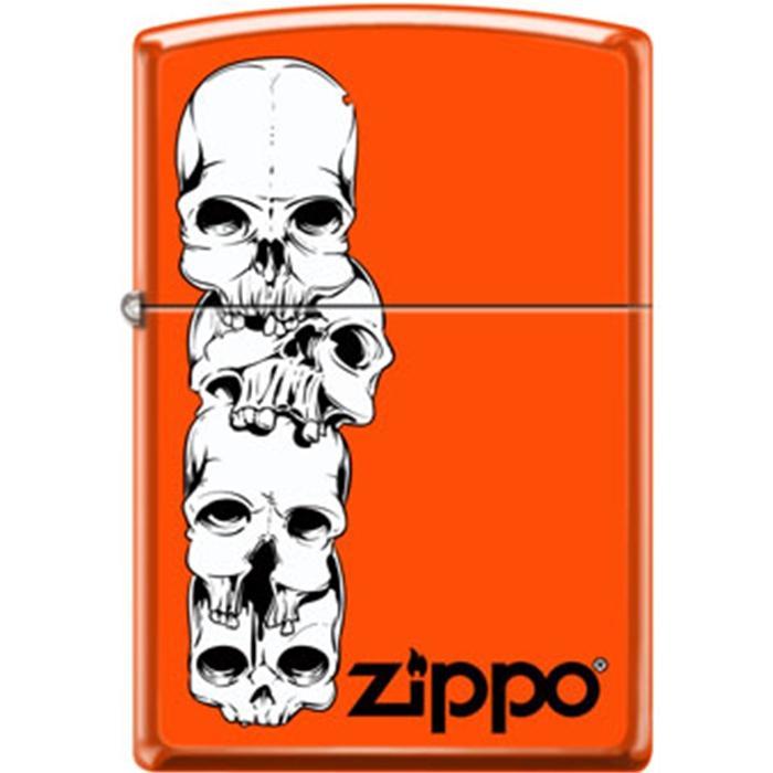 Zippo Lighter - Skulls Stacked With Logo Neon Orange Zippo Zippo   