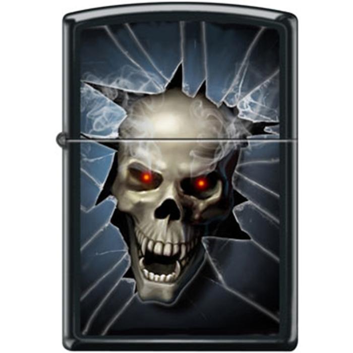 Zippo Lighter - Skull Broken Glass Black Matte Zippo Zippo   